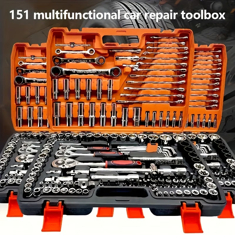 150/46pcs Socket Tool Set, Automotive & Motorcycle Repair Tool Kit - Durable Chrome Vanadium Steel, Includes Ratchet Wrenches